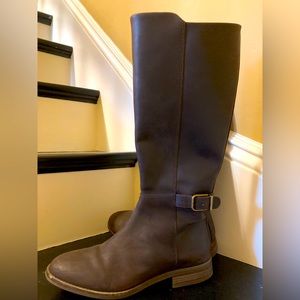 NWOT: Clark’s knee high boots in dark chocolate brown, size 9.